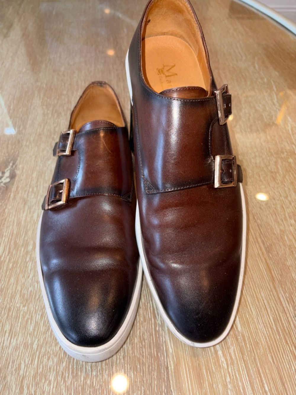 Leather Double Monk Slip-On Loafers in Dark Brown